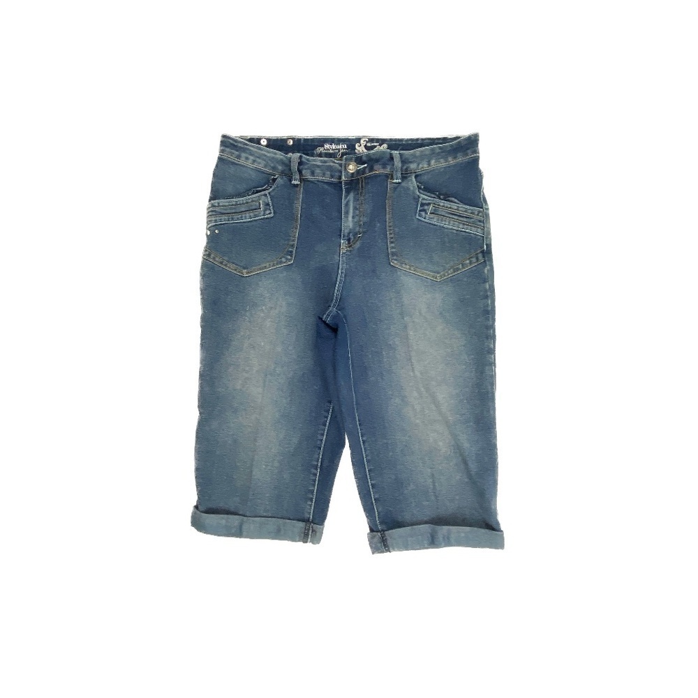 Style&Co. Cuffed Skimmer Women's size 12 Dark Wash Blue Denim jean Shorts
